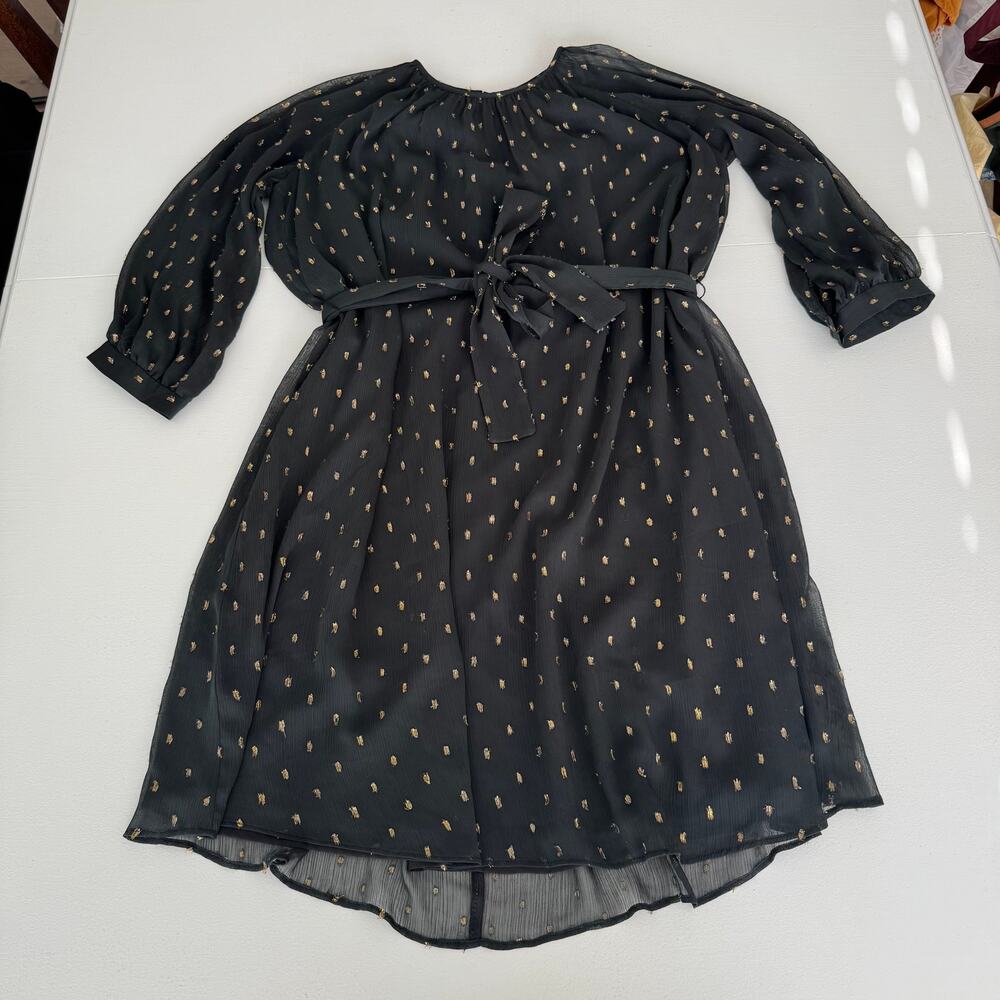 Ann Taylor Petite Black Gold Chiffon Belted Cocktail Dress Small Petite